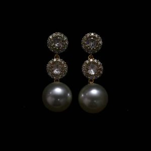 Huitan Aesthetic Simulated Pearl Hanging Earrings Women for Wedding Dazzling CZ Modern Fashion Female Earrings Party Jewelry