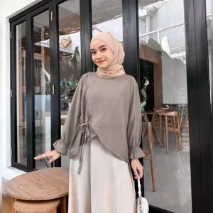 Blouse Wanita Crinkle Lengan Panjang Baju Muslimah Kekinian – Atasan Tali Samping Modis & Elegan
