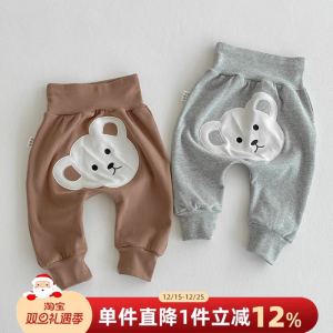 High Waist Baby Pants Spring Autumn Cotton Comfortable Breathable Cartoon Print Boys Girls Children Long Trousers Outerwear