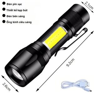 Đèn Pin LED Sáng Di Động Có Chức Năng Thu Phóng Sạc USB Bền Bỉ Dùng Cho Cắm Trại Đi Bộ Đường Dài Sử Dụng Trong Trường Hợp Khẩn Cấp