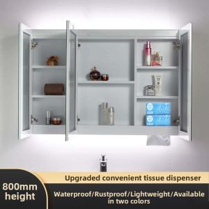 Wall-mounted Aluminous Bathroom Mirror Cabinet with Extra Height and Light Three-Door Design