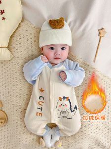 เสื้อผ้าเด็กชุดบอดี้สูทบุขนสำหรับเด็กแบบใหม่ฤดูใบไม้ร่วงและฤดูหนาวชุดนอนสำหรับเด็กแรกเกิดสามเดือนชุดชั้นในให้ความอบอุ่นขนฟูๆ