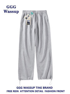 กางเกงขายาวทรงหลวมสไตล์สปอร์ตสำหรับผู้ชาย GGG WASSUP สีเทา กางเกงขายาวลำลอง ทรงหลวม กางเกงขายาวทรงตรง ทรงหลวม