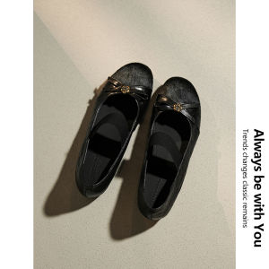 Retro Splicing round Head Mary Jane Flat Heels Womens Shoes Butterfly Knot Buckle Casual Footwear Leather Upgraded Version