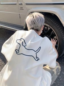 Heavyweight Pure Cotton Short Sleeve T-Shirt Mens Summer American Trendy Loose Large Size Half Sleeve Top Dog Print Youth Fashion