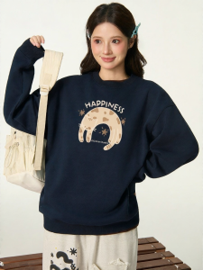 Gbiaior | Cute Cartoon Cat Print Round Neck Sweater for Women Autumn Winter Loose Long Sleeve