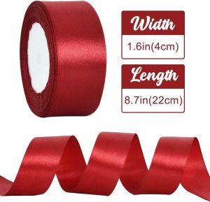 Red Satin Ribbon Solid Fabric Ribbons for Wedding Car Decoration Chair Sash Crafts Gift Wrapping Cutting Ceremony Table Bows Floral Sewing Party Decoration 40mm X 22M