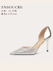 Elegant Sheepskin High Heels Sparkling Hollow out Pointed Toe Dress Shoes for Wedding And Party Youth Fashion Single Shoes