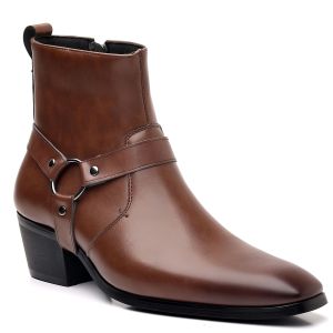 GRAZIA Men Cowboy Boots Low-heeled Vintage Motorcycle Ankle Boots for Men Pu Leather Casual