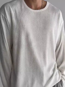 เสื้อยืดแขนยาวผ้าลินินไหมทรงหลวมสำหรับผู้ชาย ทรงหลวม สไตล์ย้อนยุค ป้องกันแสงแดด ถักแบบเปิดหลัง แฟชั่นฤดูร้อน