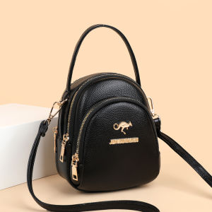 กระเป๋าสะพายข้างหนังแท้ 3 ชั้นสำหรับผู้หญิง กระเป๋าสะพายข้างแบบสะพายข้างสำหรับใส่โทรศัพท์มือถือ กระเป๋าสะพายข้างสไตล์เกาหลีอเนกประสงค์