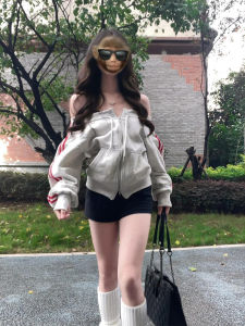 XIANGBAIWEI | American Retro Off-Shoulder No-Hood Sweater