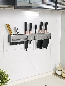 【VIDKHSY Store】40/50/60CM Wall-Mounted Knife Holder Stainless Steel Kitchen Utensil Rack Hanging Organizer with Hook | No Drill Wall Mounted Storage Durable Rustproof For Cooking Tools