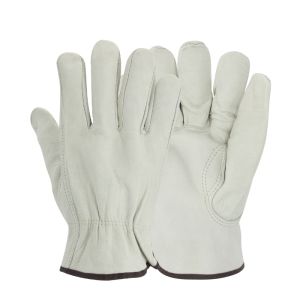 White Cowhide Leather Safety Work Gloves Soft Breathable Heavy Duty Gloves for Driving Construction Yard Work