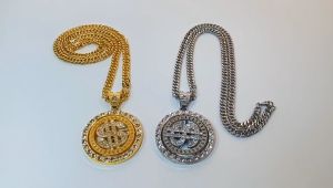 Luxury Shiny  Hip Hop Necklace Pendant Necklaces Hip Hop Ring Gold Color Long Chain Trendy Crystal Dollar Sign Necklace for Men Women Jewelry Gift