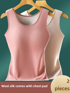 Wool Silk Heattech Vest for Women 2023 New Arrival with Chest Pad Dralon Fleece-lined Thickened Plus Size Bottoming Autumn and Winter