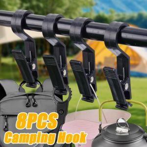 8PCS Multipurpose Tent Clip With Carabiner Camping Light Pole Hook Windproof Coat Clip Hanging Fixed Clip Outdoor Camping Accessories EDC Tool