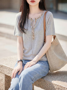 SHEHAN | Summer Boho T-Shirt Linen Lyocell Loose Sleeve Tie