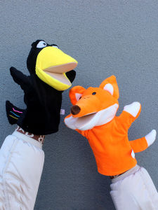 Fabric Finger Puppets Fox And Crow Animal Toy for Children Kindergarten Storytelling Plush Stuffed Toys Mouth Can Be Opened