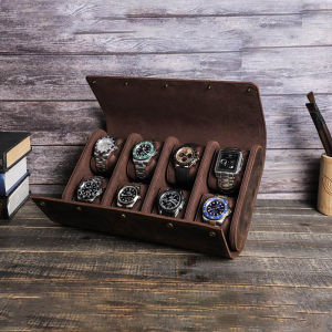 Hiram Genuine Leather  6/8 Slots Storage Box Luxury  Watch Box Organizer Watches Display Case Gifts 6/8 Seats Jewelry Collection Present Cabinet