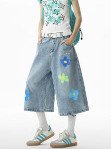 OUMULONG | Floral Print Summer Retro Denim Shorts