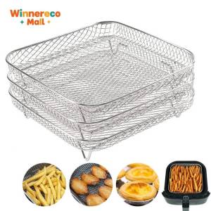 3Layer Air Fryer Racks Stainless Steel Square Air Fryer Basket Tray Stackable Dehydrator Racks Air Fryer Accessories Fit Kitchen Baking Rack - Multi-Layer Stackable Grill/Drip Tray for Air Fryer/Oven/Microwave