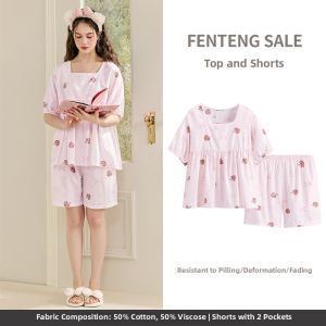 FENTENG | Cute Cartoon Breathable Thin Sleepwear Set