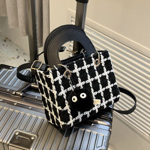 แฟชั่นผ้าขนสัตว์กระเป๋าสี่เหลี่ยมเล็กลายสก๊อตไหล่Crossbody Satchelสําหรับผู้หญิงสบายๆซิปปิด