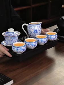 XIANGYE | Jade White and Blue Floral Ceramics Tea Set