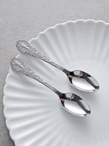 OUDING | Vintage Jasmine Embossed Luxury Coffee and Dessert Spoon Stainless Steel 304
