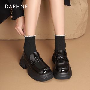 Daphne Thick Heel Loafers Womens 2025 New Autumn Black British Style Soft Bottom Single Shoes Easy to Wear round Toe mid Heel