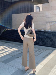 YUFUQING | กางเกงขายาวทรงหลวมสไตล์วินเทจสีกรมท่าสำหรับผู้หญิง กางเกงขายาวทรงตรงทรงหลวมสำหรับใส่ไปทำงานและลำลอง