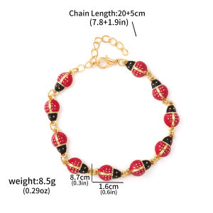 A Cute Ladybug Bracelet Fashion Enamel Red Beetle Charm Splicing Bracelet Bangle Sweet Romantic Women Accessory Gift for Friend