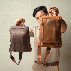 Tas Selempang Sling Backpack Kulit Sapi Crazy Horse Bahan Tebal Dengan Kompartemen Tablet Busa Tebal