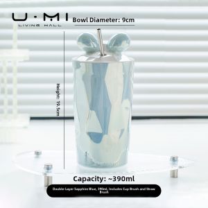 Cute Ceramic Straw Cup with Lid U Mi LIVING Jingman Butterfly Knot Mark Cup Nordic Style Home Use 301mL-400mL Capacity Gift Box