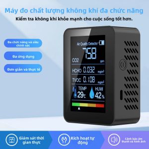 Máy Theo Dõi Chất Lượng Không Khí 5 Trong 1 Máy Dò Độ Ẩm Nhiệt Độ CO2 Formaldehyde TVOC Với Báo Động Bằng Âm Thanh Và Hình Ảnh Có Thể Sạc Lại Qua USB