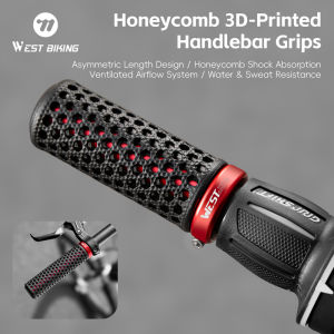 WEST BIKING 3D Printed Bicycle Grips Asymmetric Design Long Short Bike Handlebar Cover Multiple Colors Speed-changing Bicycle Grips Durable TPU Material Shock Absorption Honeycomb Cycling Grip