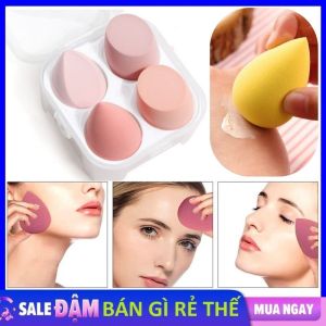Hộp 4 Mút Trang Điểm Hình Giọt Nước Bằng Bọt Biển Mềm Mại Tiện Dụng Mút Tán Kem Nền Che Khuyết Điểm  Bông Trang Điểm  Bông Phấn Má Hồng Kèm Hộp Đựng Cao Cấp