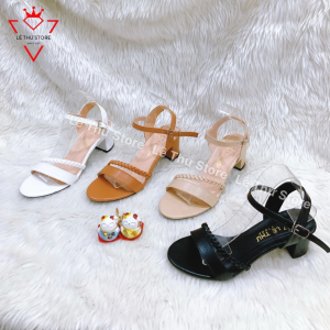 Giày cao gót 5 7 phân quai ngang phối dây bính xéo LT (SDVQ012)