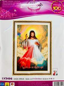 Tranh thêu chữ thập Lòng chúa thương xót LV3496 kích thước 43 x 59 cm