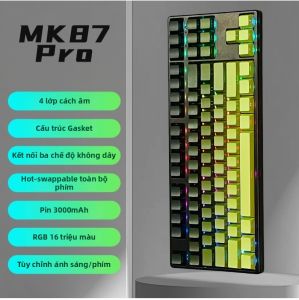 JIAGONG | Bàn Phím Cơ Không Dây 87 Phím Chế Độ Im Lặng RGB Màu Xanh Matcha