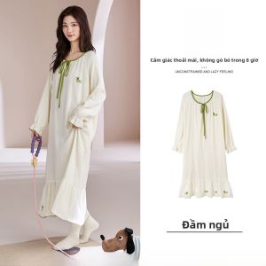 MiiOW | Pure Cotton Long Sleeve Dress Womens Skin-friendly Breathable Dress Cute Style Girls Nightgown Home Clothes New 2025