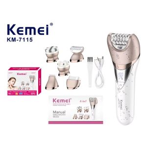 Kemei KM-7115 6 IN 1 Multifunctional Female IPX6 Waterproof Electric Hair Removal LED Display Women Epilator USB Charging Lady Shaver