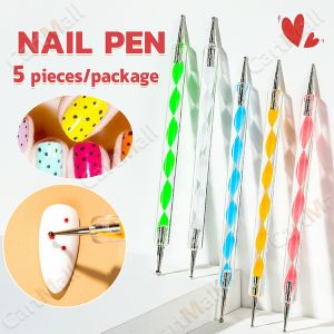 Nail Art Dotting Tool Point Drill Nail Pen of Spiral Rod 5 Pcs/Set
