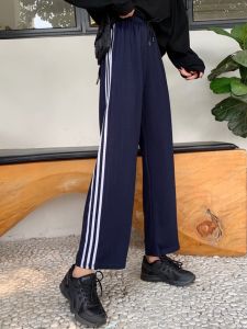 High Waist Drapey Wide Leg Pants Womens Casual Loose Straight Sport Trousers Spring Autumn Three Bars Nine Points Pants