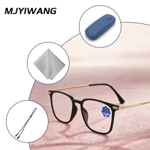 Fashion Square Presbyopia Eyeglasses Anti Blue Light Ultralight TR Frame Gold Metal Temple Men Women Portable Reading Glasses