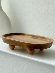 Wooden Aroma Lamp Tray Decorative Key Storage Plate Creative Dessert Dish Entrance Way Home Decor Geometric Pattern Style