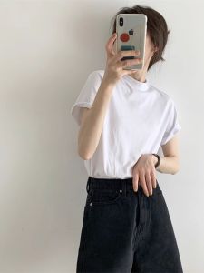 Elegant Hand-Painted American Style Short-Sleeve Womens T-Shirt Fashionable Versatile Shoulder-Length Top Summer Cotton Crew Neck