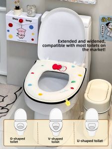 Cute Plush Toilet Seat Cover Winter Thickened Bathroom Universal Toilet Bowl Cover Handless Toilet Seat Ring for Hygiene