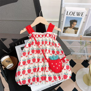 Summer New Style Childrens Dress Baby Fashionable Strap Princess Dress Girls Thin Version Dress Cotton Blend Fabric Fruit Pattern Sweet Style